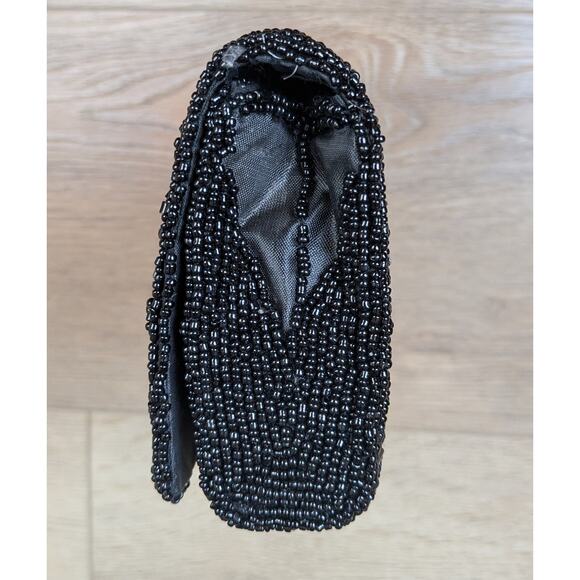 Beaded Clutch Bag Black Seed Bugle Bead Evening Purse Formal Wedding Vintage - Picture 6 of 9